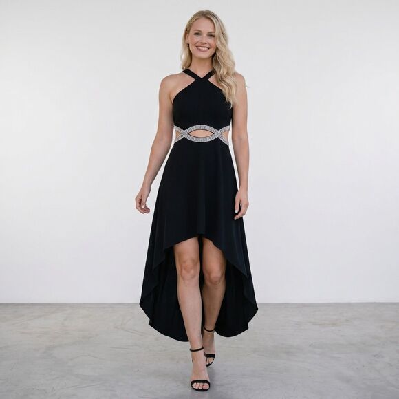 Speechless Dresses & Skirts - Speechless Formal Prom Dress Size 11 Black High Low Cut Out Waist Rhinestones